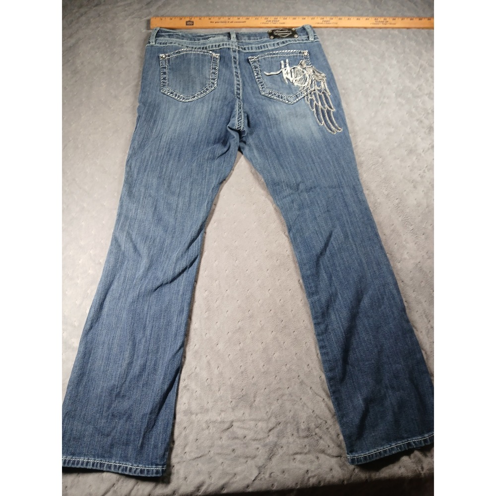 Harley Davidson rhinestone angel wing pocket jeans size 12 Y2K mcbling biker - Picture 13 of 13